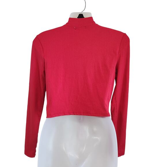 Full Circle Trends Ribbed Long Sleeve Cropped Top Ruched Tie Front Red Size L - Picture 3 of 9